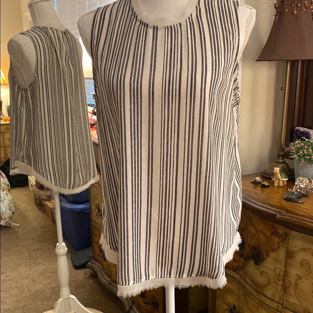 Who What Wear Black and White Striped Tank Top
